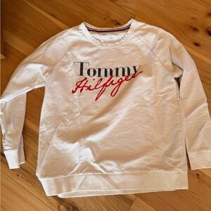 Tommy Hilfiger White Crewneck with Red and Black Logo